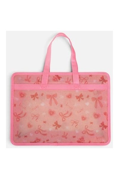 OEM Pink Folder with Glitter Bows Zipper and Handles 33x9.5x26cm