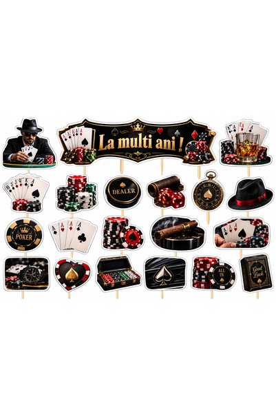 DecoParty Set de decorațiuni pentru tort – Tematică Jucător de Poker V2, 20 d...
