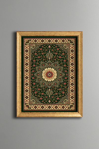 epiqart نمط السجاد الأخضر - لوحة مزخرفة بتصميم عتيق - نموذج رفيع