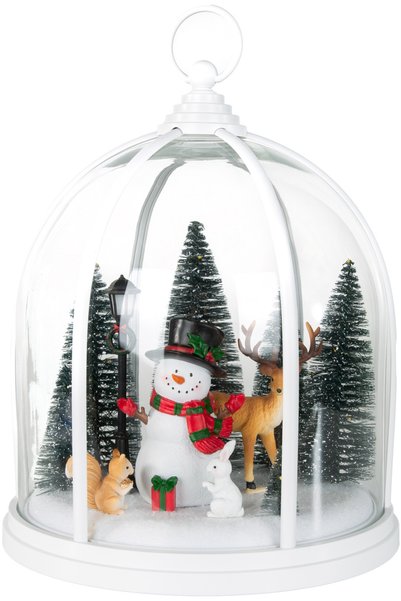 Herdekora Christmas Decoration Lighted White Oval Glass Cage with Snowman and...