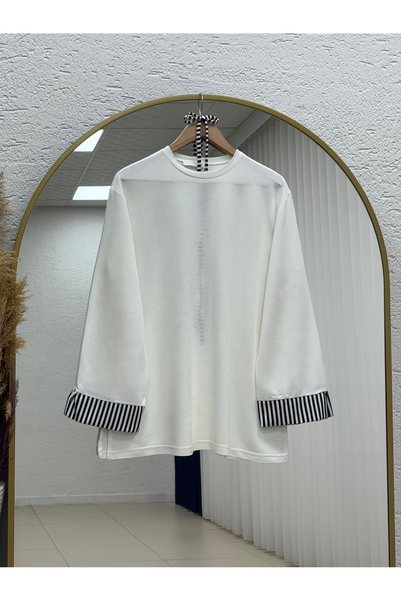 Holehola تونيك بخطوط على أطراف الأكمام من بهارزار - SS13250 أبيض