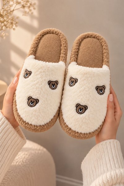 AlbiShoes Γυναικείες χειμερινές παντόφλες για το σπίτι με σχέδιο αρκουδάκι, α...