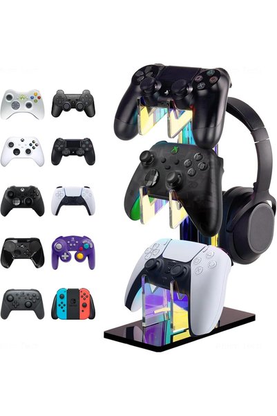 Generic Universal 3 Tier Controller Holder and Headset Stand for PS5 Xbox ONE...