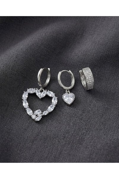 HOŞGÖR ACCESSORIES مجموعة أقراط من Xuping مكونة من 3 قطع من حجر الزركون مع تف...