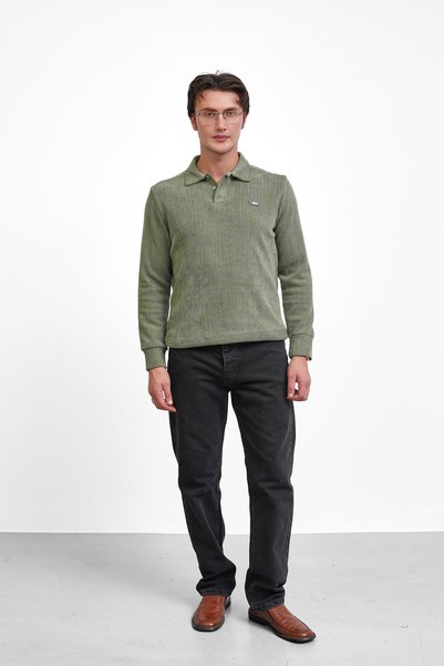 MODEFENDİ Medium Ribbed 3 Button Polo Collar Sweatshirt