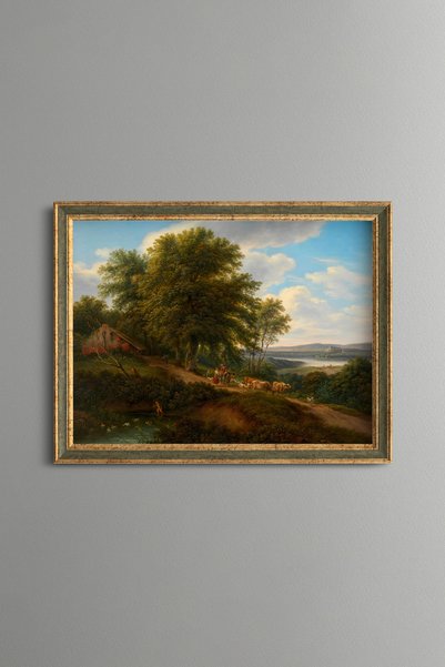 epiqart حثرة أبقار على ضفاف النهر - لوحة بنمط عتيق - نموذج رفيع