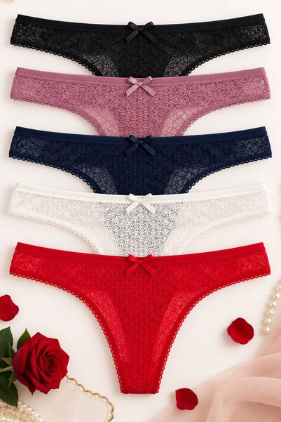 MAVİ QUMSAL Tanga din dantelă, din bumbac, model nou (set de 5)