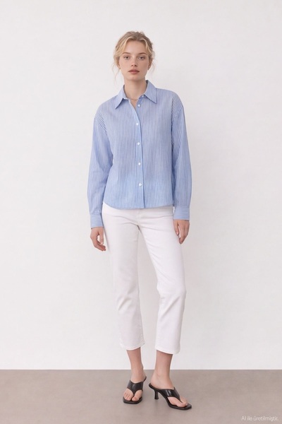 Quzu Striped Transparent Women's Shirt Gml02451 Blue