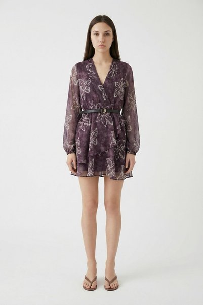 Quzu Floral Patterned Women's Dress Elb01623 Coffee