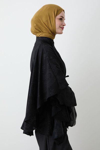 InStyle Etnik Desenli Tunikli Siyah Takım