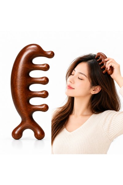 Nevara Wooden Sandalwood Dolphin Head Design Massage Comb - Manual Massager T...