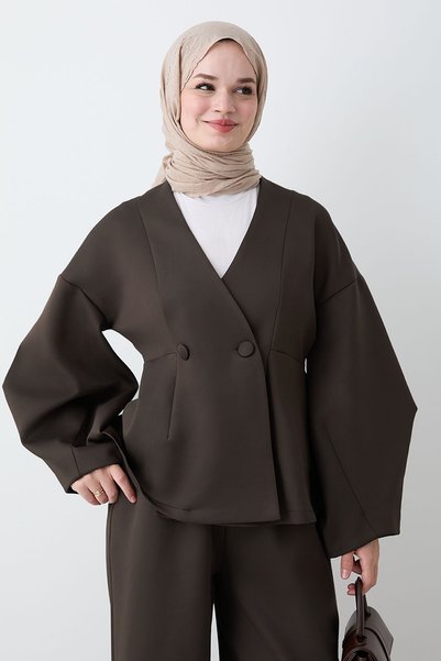 InStyle Balon Kol Ceket Pantolon Acı Kahve Takım