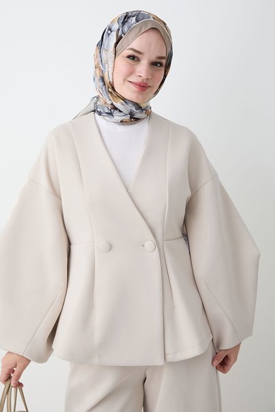 InStyle Balon Kol Ceket Pantolon Krem Takım