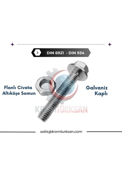 - M6X30 mm Flanşlı Cıvata 8.8 Galvaniz ve Somun Takım - 20 Adet