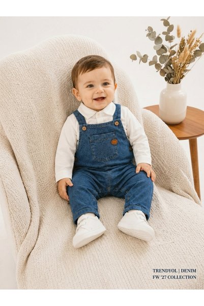 HAFY BABY Baby Boy Shirt and Salopet Set with Snap Fasteners, Double Combination