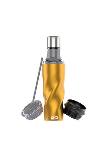 K2Mount Three-in-One Stainless Steel Travel Mug, 473ml, Gold, with Interchang...