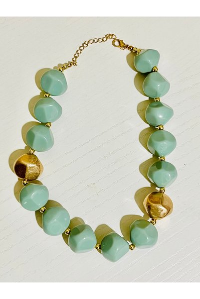 Açıkmeşe Ev Yaşam Ürünleri Kadın Renkli Büyük Taşlı Gold Detaylı Vintage Bohem Doğal Görünümlü Statement Kolye