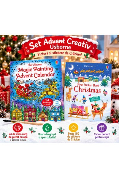 Usborne Set creativ de Advent – Calendar de Advent cu pictură cu apă + Carte ...