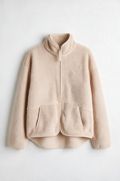 Sue Store Taş Rengi Fermuarlı Oversize Peluş Sweatshirt