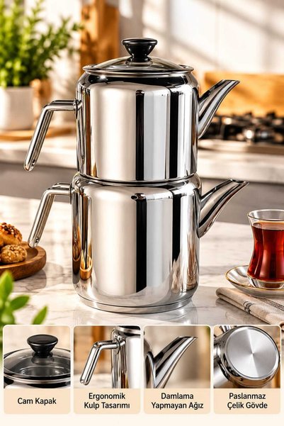 GenelTedarik YONCA İDEAL BOY PASLANMAZ ÇELİK ÇAYDANLIK METAL KULP 1,25 + 2,00...