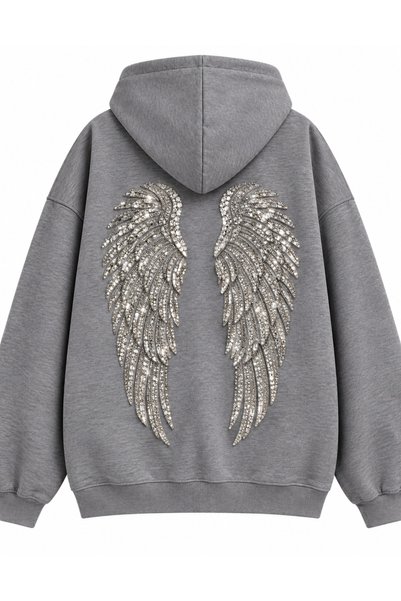 SEFUR سترة رياضية بقلنسوة مطرزة بالترتر بمقاس كبير من Angel Winged مصنوعة من ...