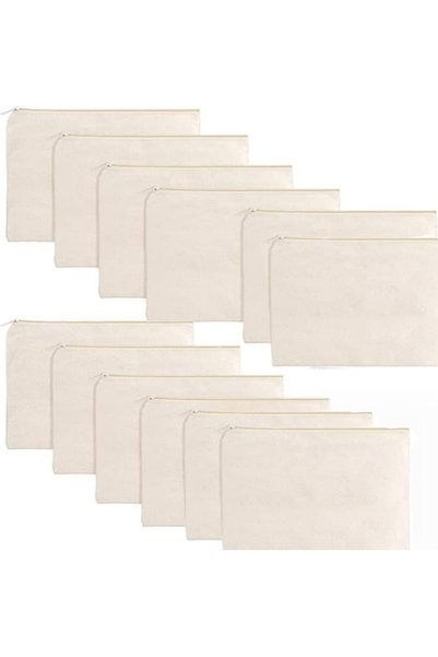 Dailychic 12 Pack 9.2" x 6.8" Canvas Zipper Pouch Bulk, Customizable DIY Craf...