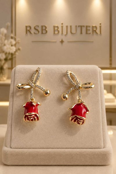 RSB Bijuteri ve Aksesuar Küpe LUXE Seri XP Damgalı Taşlı Altın Renk Kaplama +...