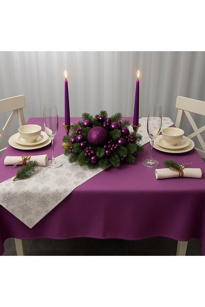 Ralex Set Față de Masă Rotundă și Napron cu Motive Festive, 160 cm, Mov