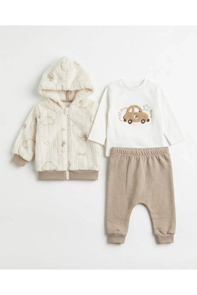 PAKEL 3-Piece Car Embroidered Baby Boy Set Welsoft 100% Cotton Printed Bodysu...