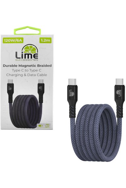 Lime&co Lime Magnetic / Πλεγμένο Καλώδιο USB 2.0 USB-C αρσενικό - USB-C 120W ...