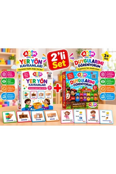 Yer Yön Kavramları ve Duygularımı Öğreniyorum Eğitici Kart Seti 2’li Set 3+ Yaş