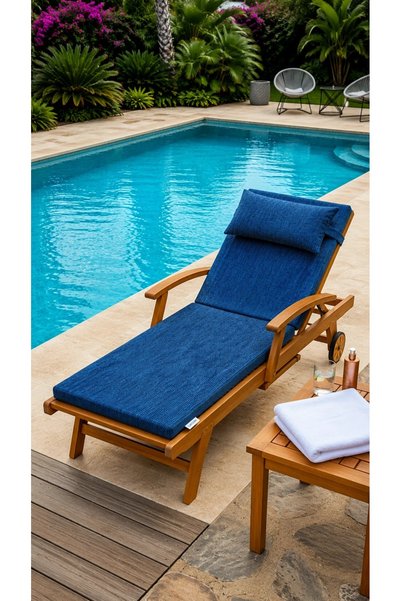 Ralex Saltea șezlong premium două segmente 60x190 cm + CADOU Pernă, Albastru ...