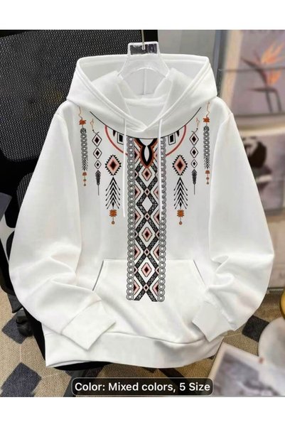 bellanova Unisex White Loose Fit Hooded Sweatshirt with Inner Pockets, Warm H...
