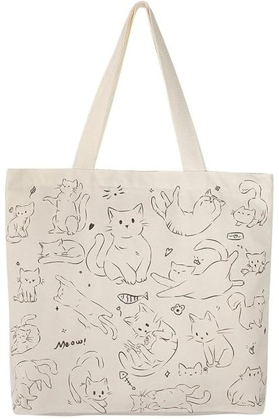 GENERAL Cute Tote Bag for Women with Zipper, Funny Purse with Cats Dogs Large...