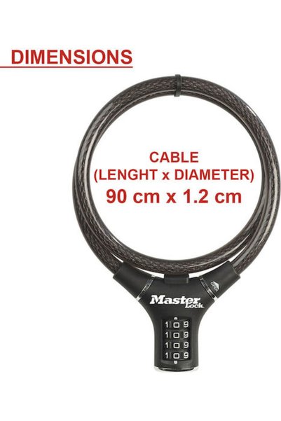Master Lock 8229EURDPRO Κλειδαριά καλωδίου ποδηλάτου με συνδυασμό, Μαύρο