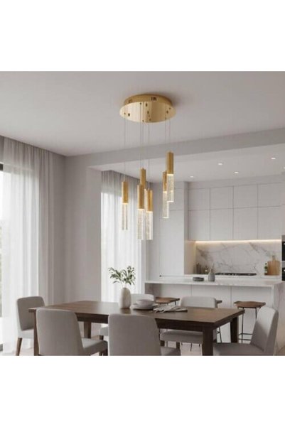 janalightings Golden Ceiling Chandelier - 6 Bulbs Round Structure