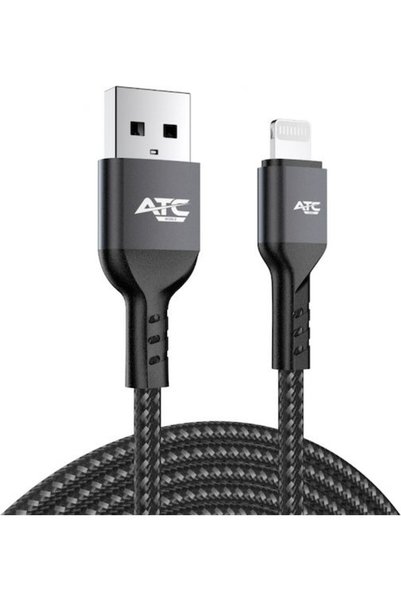 ATC Πλεγμένο καλώδιο USB-A σε Lightning 12W Μαύρο 1μ (20.003.0003)