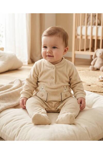 EFEYOO Kadife Kumaş Unisex Patikli Bebek Tulum 0 -3 Ay 3-6 Ay 6-9 Ay Yeni Doğ...