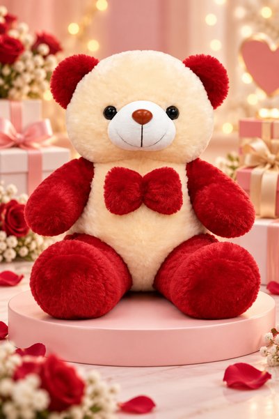 Generic Brand Red & Cream Teddy Bear Plush Toy, Soft Stuffed Bear, Cute Plush...