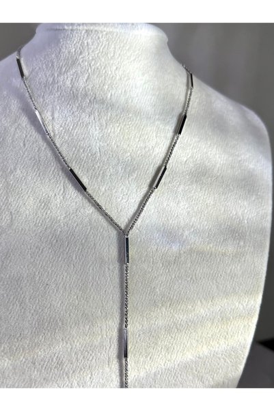 Merishe Jewerly قلادة على شكل حرف Y من الفولاذ الفضي