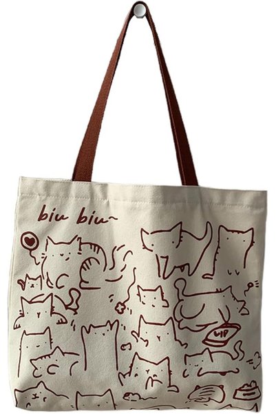GENERAL Cute Tote Bag for Women with Zipper, Funny Purse with Cats Dogs Large...