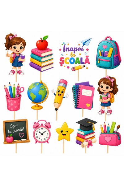 DecoParty Set de decorațiuni pentru tort – Tematică Înapoi la școală v2, 14 p...