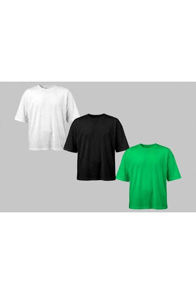 Respire Set of 3 Unisex Oversized T-Shirts, Premium Cotton , Basic Round Coll...