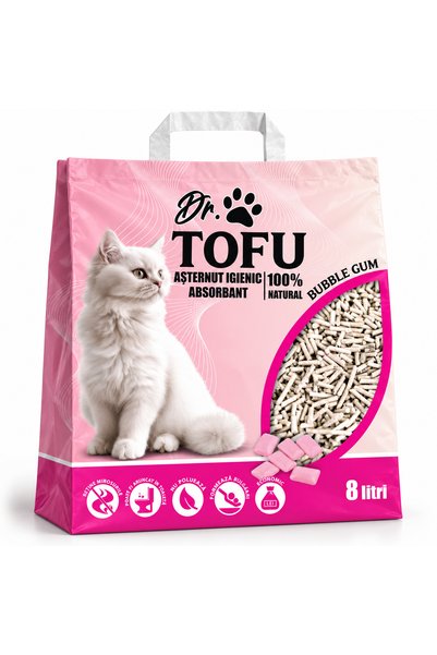 Tofu Δρ. 5 σε 1 απορροφητική υγιεινή άμμος για γάτες, Bubblegum, 8 λίτρα
