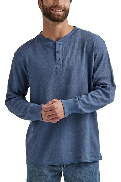Wrangler Authentics قميص هينلي رجالي بأكمام طويلة ونسيج وافل