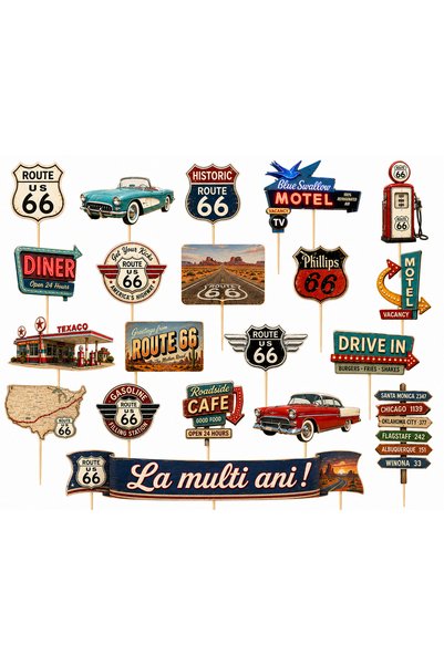DecoParty Set de decorațiuni pentru tort – Tematică ROUTE 66, 20 de piese, Ca...
