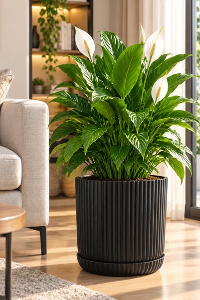 TEMMUZ HOME 10,5 Litre Lotus Tabaklı Dekoratif Çiçek Saksısı – Modern Çizgili Tasarım, Drenaj Delikli, İç ve Dış Mekân Uyumlu
