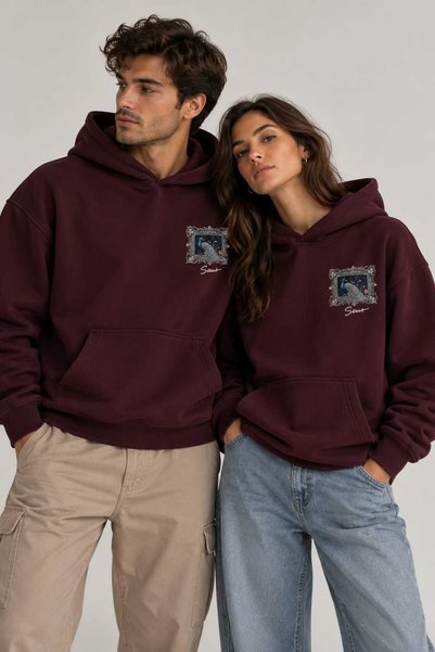Mileyha Unisex Oversize Tavus Kuşu Kabartma Detaylı Kapüşonlu Sweatshirt Hood...