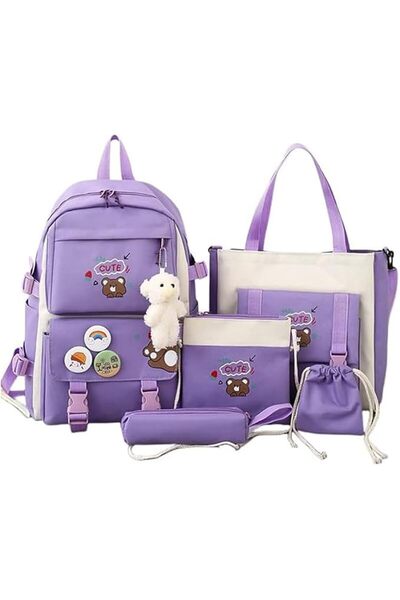 MLADEN Teen Girls Boys Backpack Combo Set with Badge & Bear Pendant