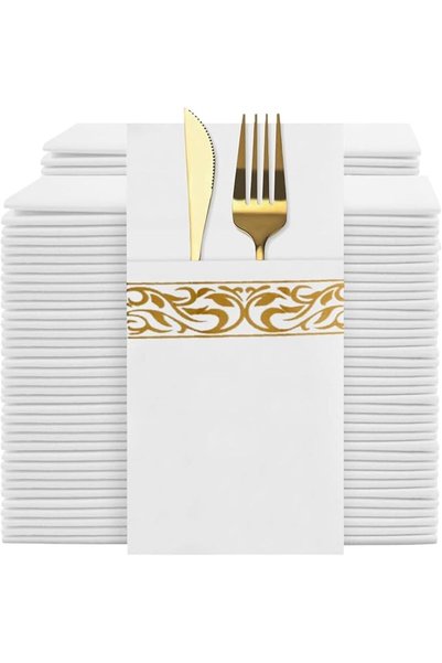 GENERAL Disposble Cloth Like Napkins Built-in Flatware Pocket,Wedding Party L...